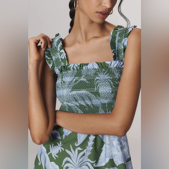 Farm Rio Tropical Swing Smocked Sleeveless Midi Dress - Picture 2 of 7